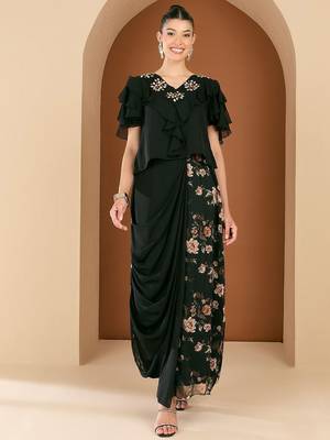 Embellished V-Neck Top With Draped Skirt 1