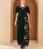 Embellished V-Neck Top With Draped Skirt