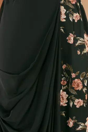 Embellished V-Neck Top With Draped Skirt