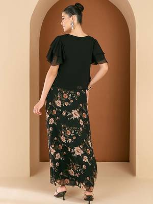 Embellished V-Neck Top With Draped Skirt 6