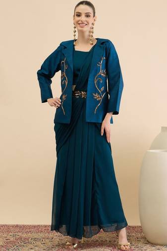 Embellished Top Skirt & Coat Set