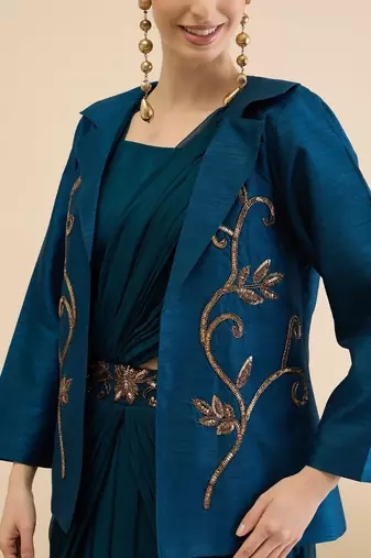 Embellished Top Skirt & Coat Set