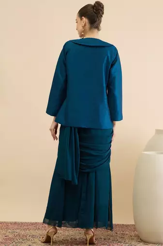 Embellished Top Skirt & Coat Set