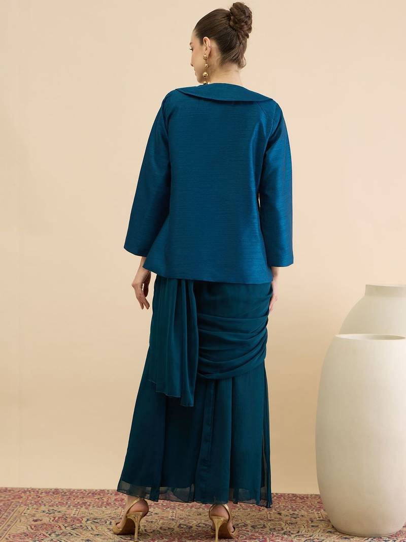 Embellished Top Skirt & Coat Set