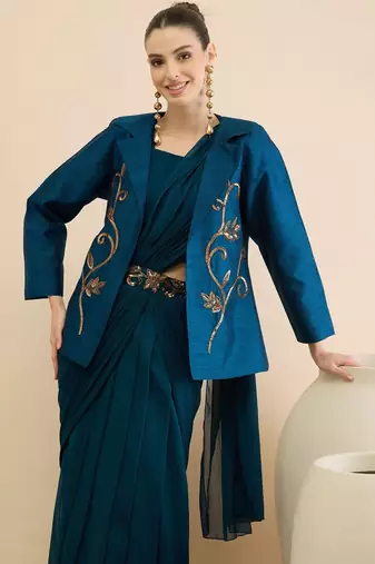 Embellished Top Skirt & Coat Set