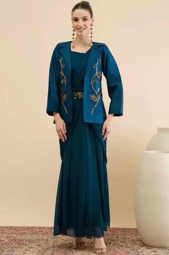 Embellished Top Skirt & Coat Set