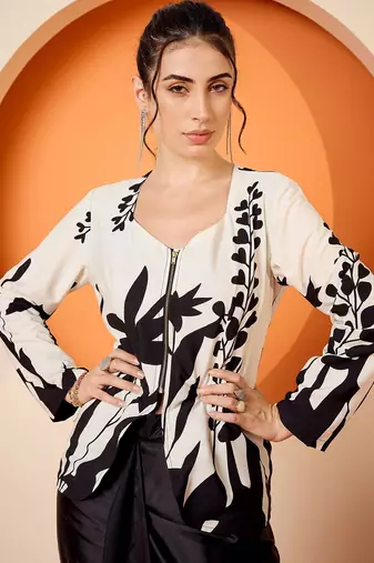 Black Floral Square Neck Printed Top & Skirt