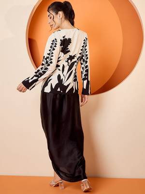 Black Floral Square Neck Printed Top & Skirt 4