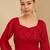 Red Embellished Square Neck Top With Skirt