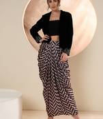 Embellished Shawl Neck Jacket With Skirt