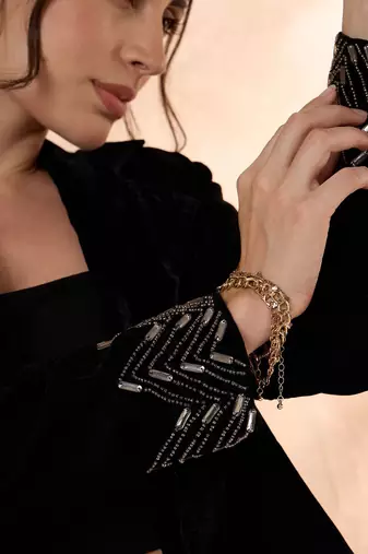 Embellished Shawl Neck Jacket With Skirt