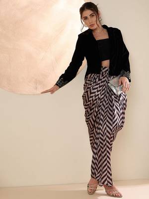 Embellished Shawl Neck Jacket With Skirt 6