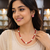 Red coral bead and pearl necklace set with stud earrings
