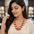 Red coral & white pearl multi-layer beaded necklace earring set