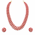 Red coral & white pearl 3-layer necklace and earrings set
