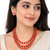 Red coral bead 3-layer necklace set with pearl stud earrings
