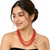 Red coral bead 3-layer necklace set with pearl stud earrings