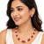 Red coral bead & pearl double strand necklace and earring set