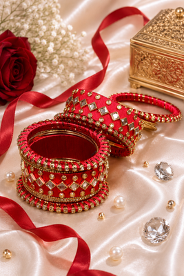 Red Silk Thread Bangle Set 1