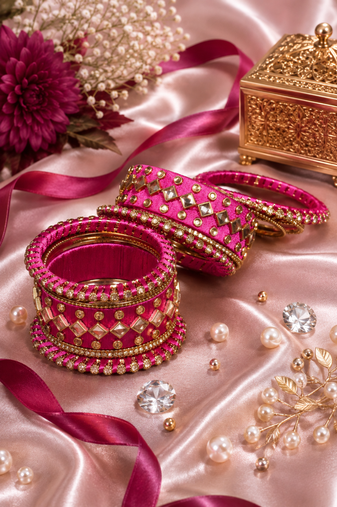 Magenta silk thread bangle set