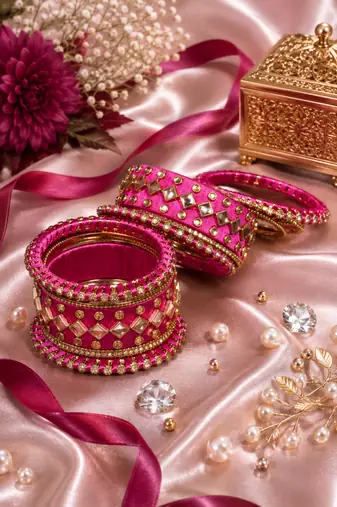 Magenta silk thread bangle set