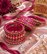 Magenta silk thread bangle set