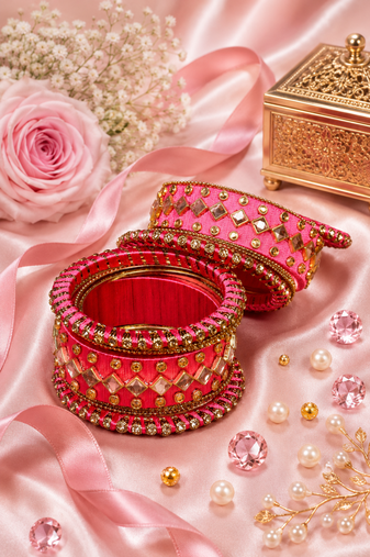 Pink silk thread bangle set