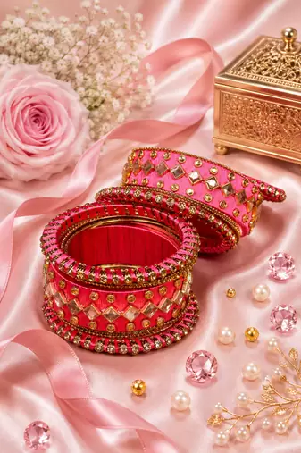 Pink silk thread bangle set