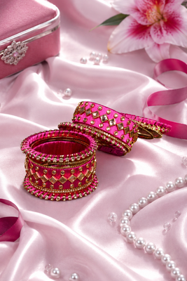 Magenta silk thread bangle set 2