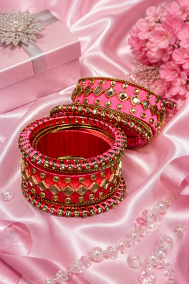 Pink silk thread bangle set 2