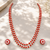 Red coral & pearl double strand beaded necklace set with earrings