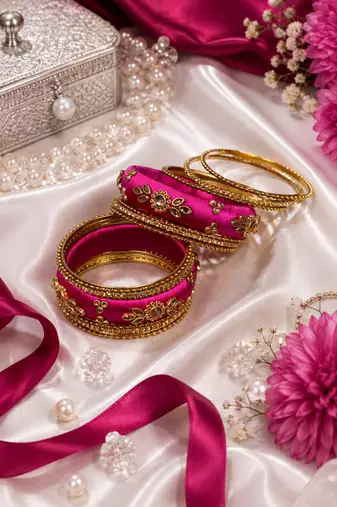 Designer magenta silk thread bangles