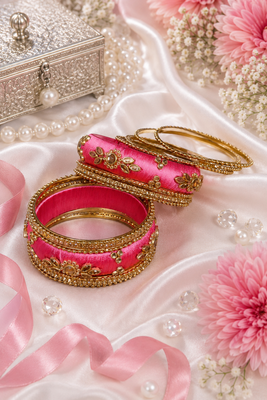 Designer pink silk thread bangles 1