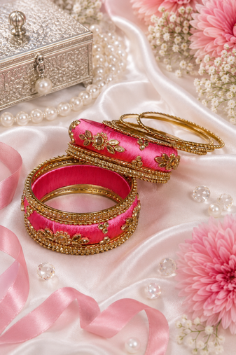 Designer pink silk thread bangles