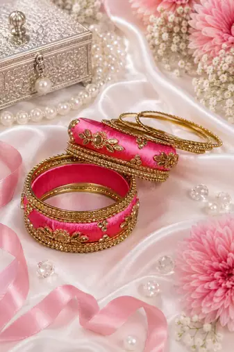 Designer pink silk thread bangles