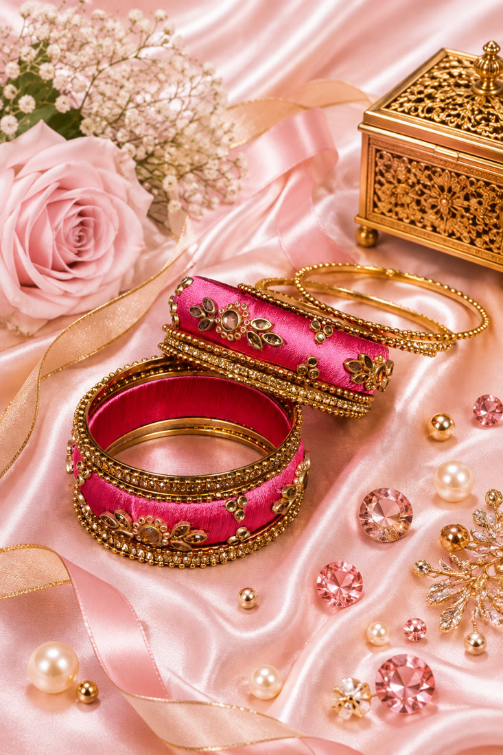 Designer pink silk thread bangles