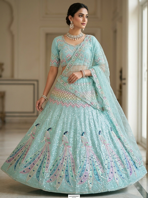 blue printed lehenga choli set 1