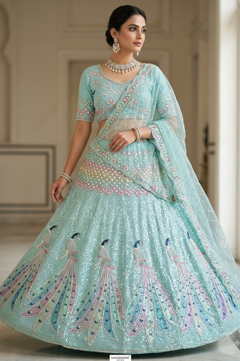blue printed lehenga choli set