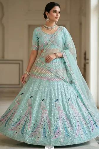 blue printed lehenga choli set