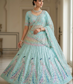 blue printed lehenga choli set