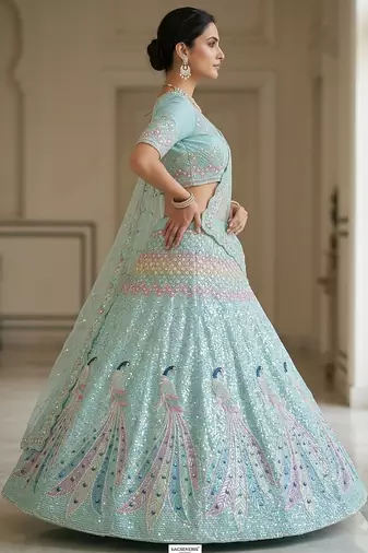blue printed lehenga choli set
