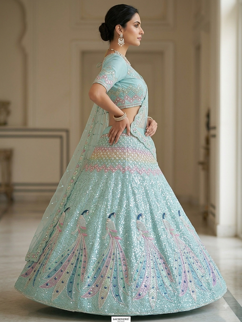 blue printed lehenga choli set
