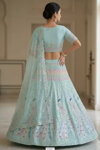 blue printed lehenga choli set