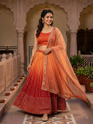 Copper embroidered lehenga choli 1