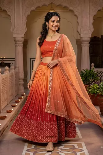 Copper embroidered lehenga choli