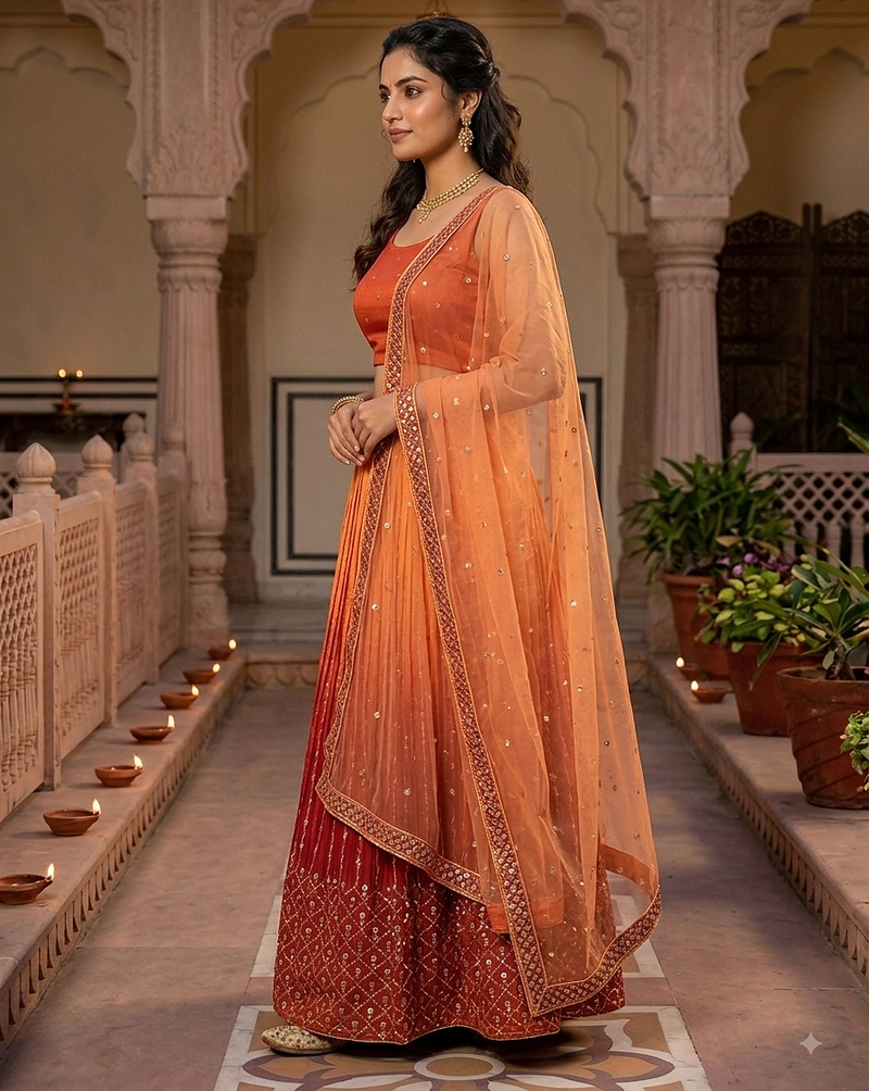 Copper embroidered lehenga choli