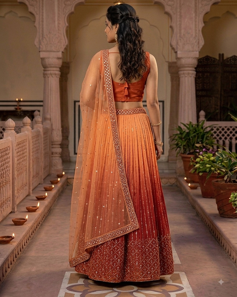 Copper embroidered lehenga choli