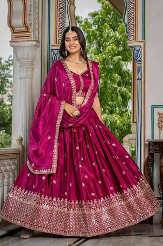 pink embroidery silk blend lehenga choli set