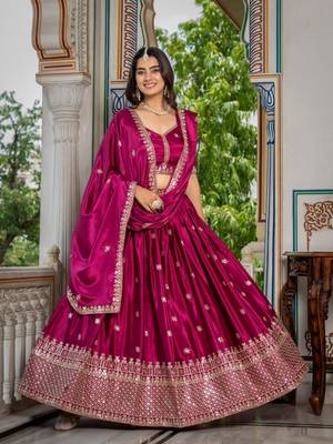 pink embroidery silk blend lehenga choli set 1