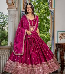 pink embroidery silk blend lehenga choli set